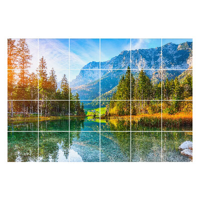 Samolepka na dlaždice Horská krajina s jezerem