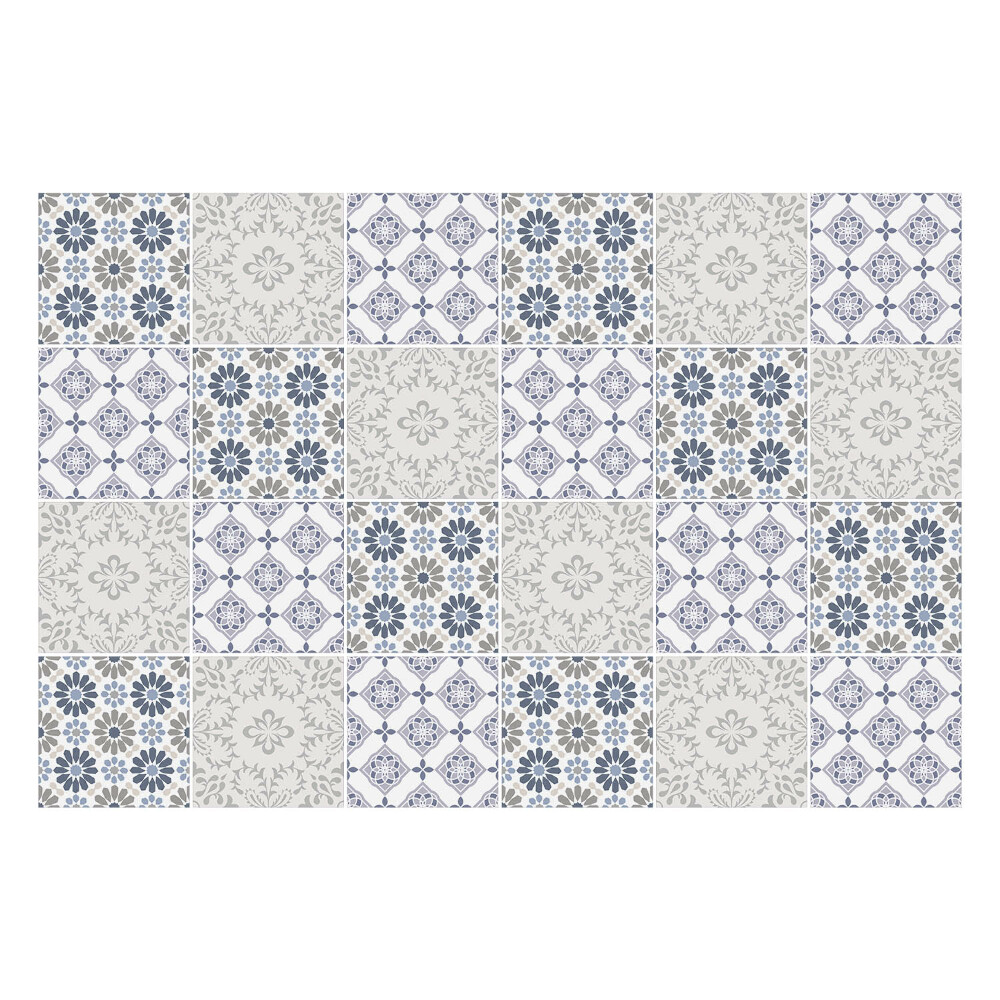 Samolepka na dlaždice Kostkované květinové motivy