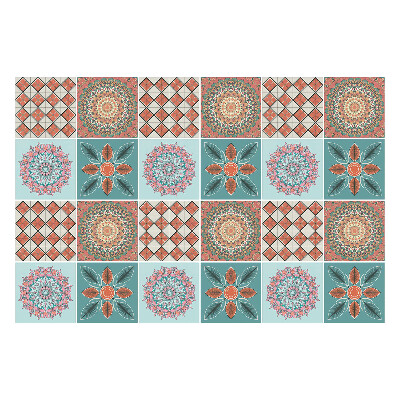 Samolepka na dlaždice Květinové mandaly v mřížce