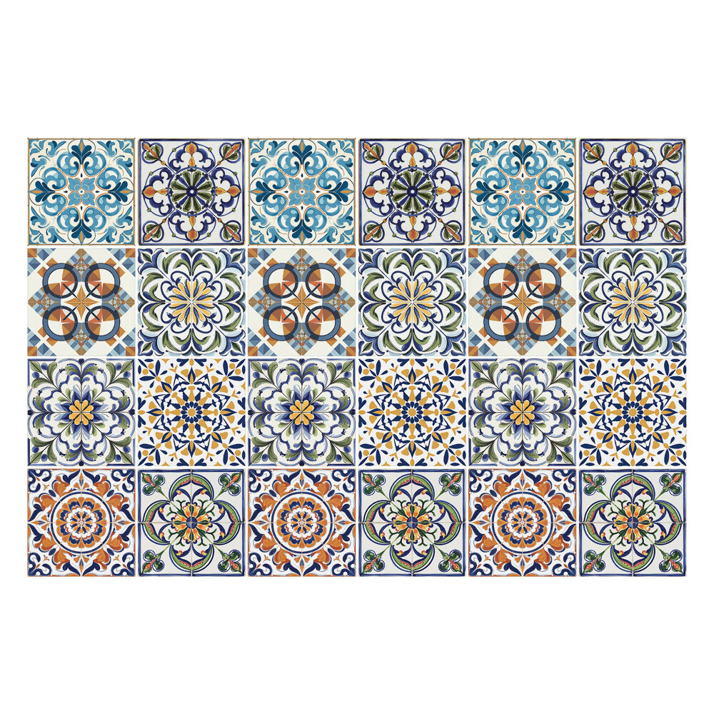 Samolepka na dlaždice Květinové a geometrické motivy