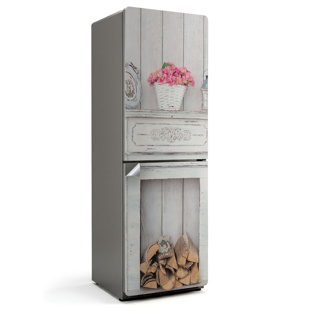 Nálepky na chladničku Rustikální krb s květinami