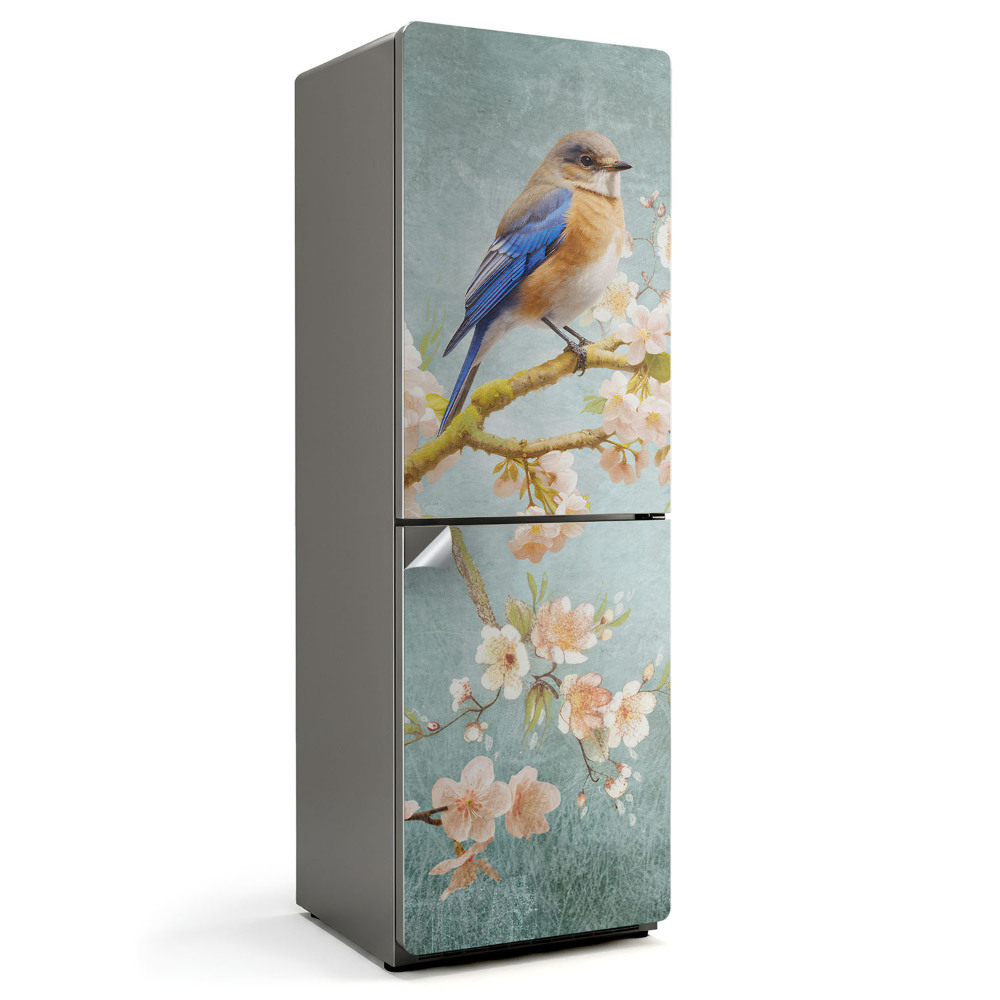 Fototapeta na chladničku Pták na větvi květiny