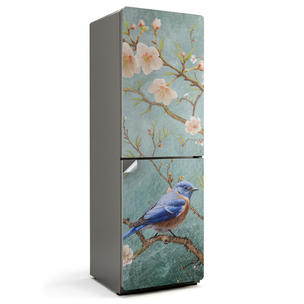 Fototapeta na chladničku Pták na větvi s květinami