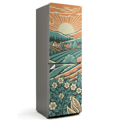 Nálepky na chladničku Ilustrace východ slunce na louce