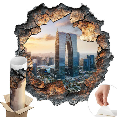 Fototapeta díra ve zdi 96x100 Město budoucnosti