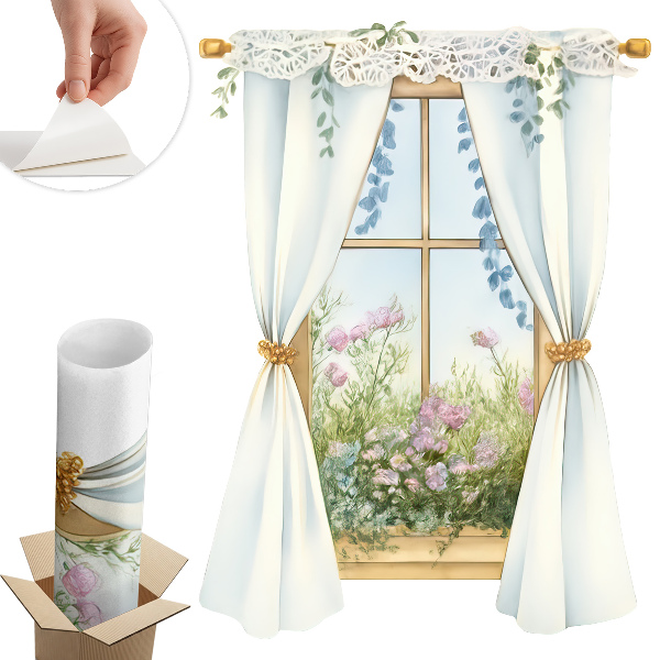 Fototapeta okno 3D 73x100 Záclony s výhledem