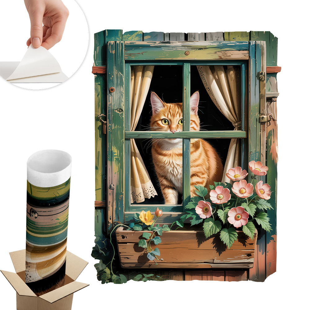 Samolepicí tapeta okno 45x60 Kotě v okně