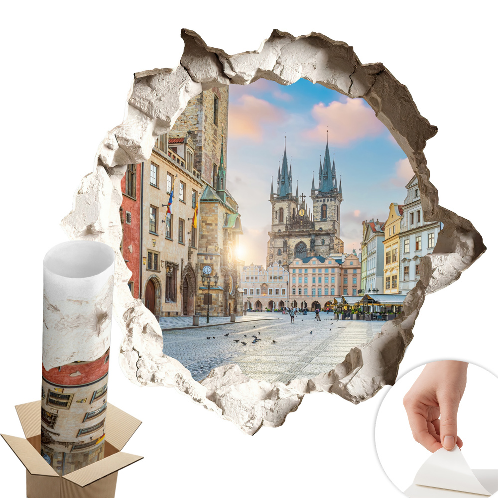 3D samolepka díra 80x76 Městský trh