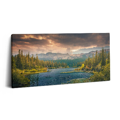 Obraz na plátně 100x50 cm Hory v lesní krajině a jezero