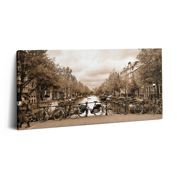 Obraz z fotografie na plátně 100x50 cm Pohled na Amsterdam na kole
