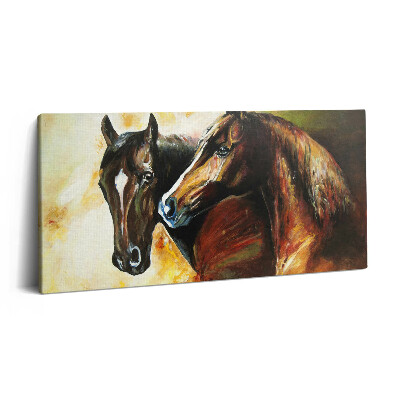 Obraz canvas 100x50 cm Dva koně malovaní vodovými barvami