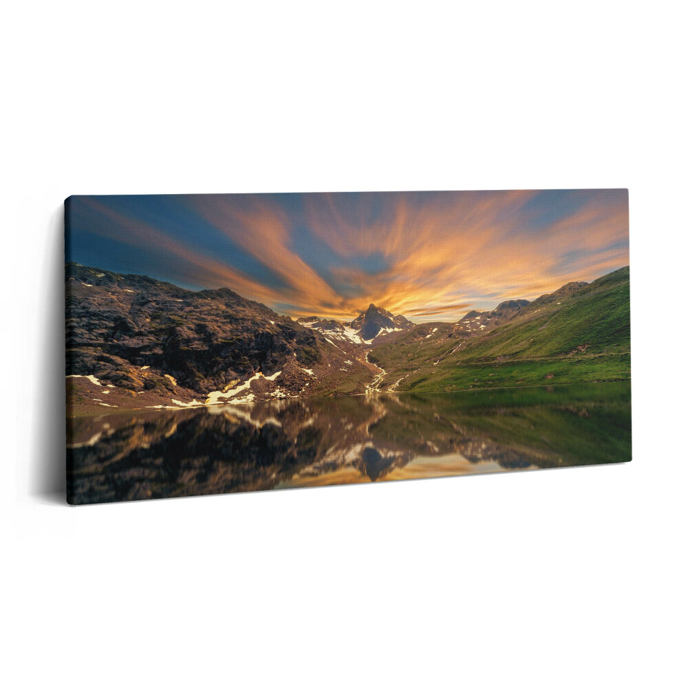 Obraz na plátně 120x60 cm Horské jezero a západ slunce