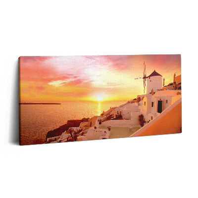 Obraz z fotografie na plátně 120x60 cm Santorini se starým větrným mlýnem