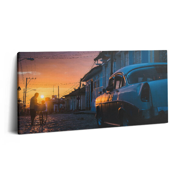 Obraz na plátně 120x60 cm Západ slunce a staré auto