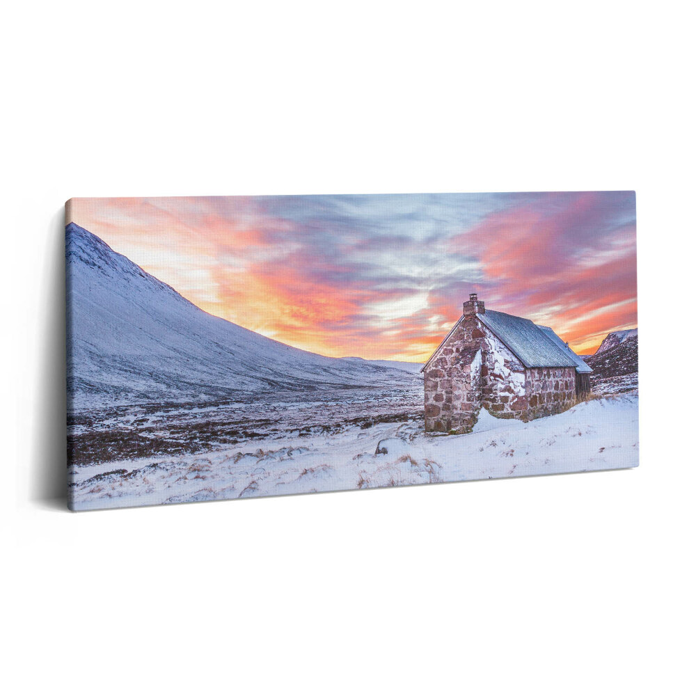 Obraz z fotografie na plátně 120x60 cm Chata v zasněžených horách