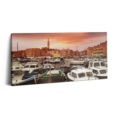 Obraz na plátně 120x60 cm Molo s loděmi v Chorvatsku