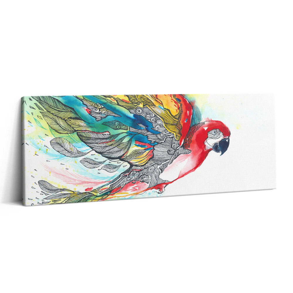 Obraz canvas 125x50 cm Akvarelový barevný papoušek v letu