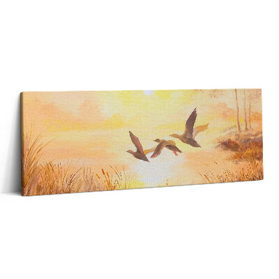 Obraz canvas 125x50 cm Jeřábi při západu slunce