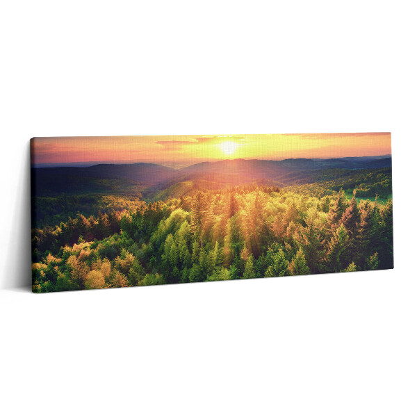 Obraz canvas 125x50 cm Západ slunce nad zalesněnými kopci