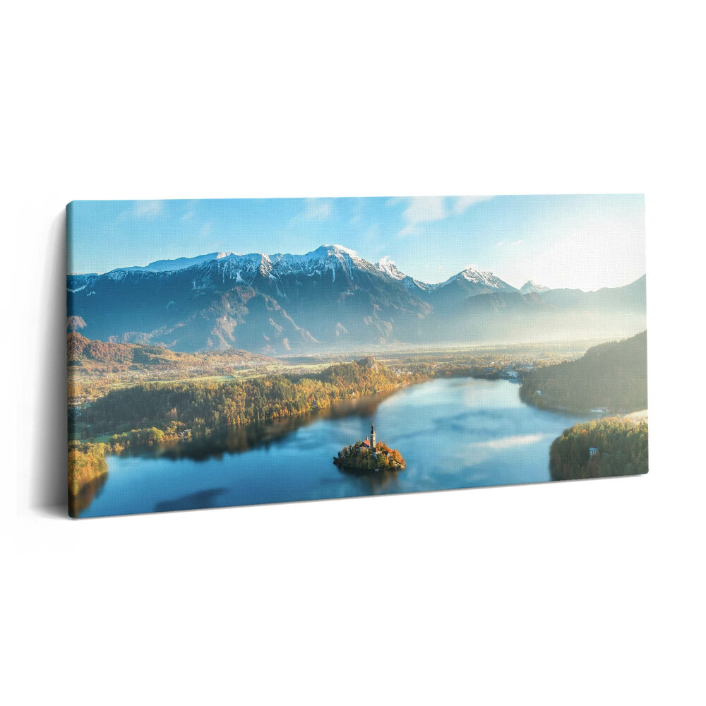 Obraz na plátně 140x70 Budova na jezeře v horách