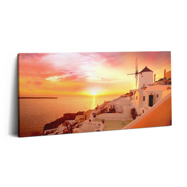 Obraz z fotografie na plátně 140x70 cm Santorini se starým větrným mlýnem