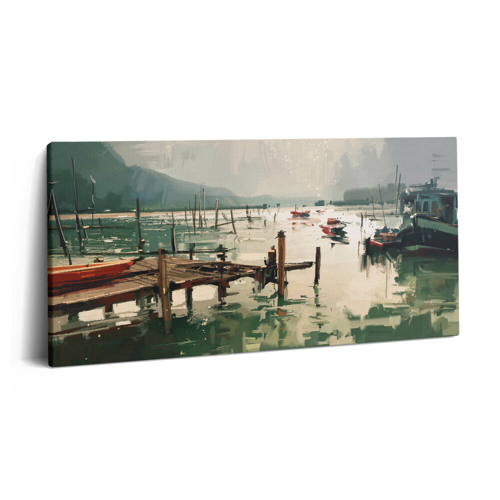 Obraz canvas 140x70 cm Digitální ilustrace rybářských lodí v přístavu