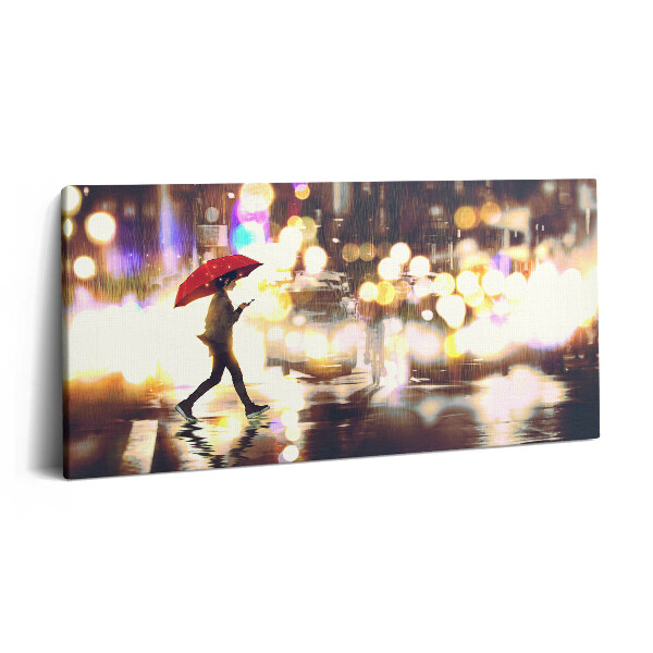 Obraz z fotografie na plátně 140x70 cm Ilustrace anime Dešťová ulice