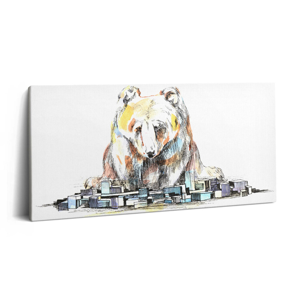 Obraz na plátně 140x70 Medvěd a abstraktní město