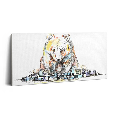 Obraz na plátně 140x70 Medvěd a abstraktní město