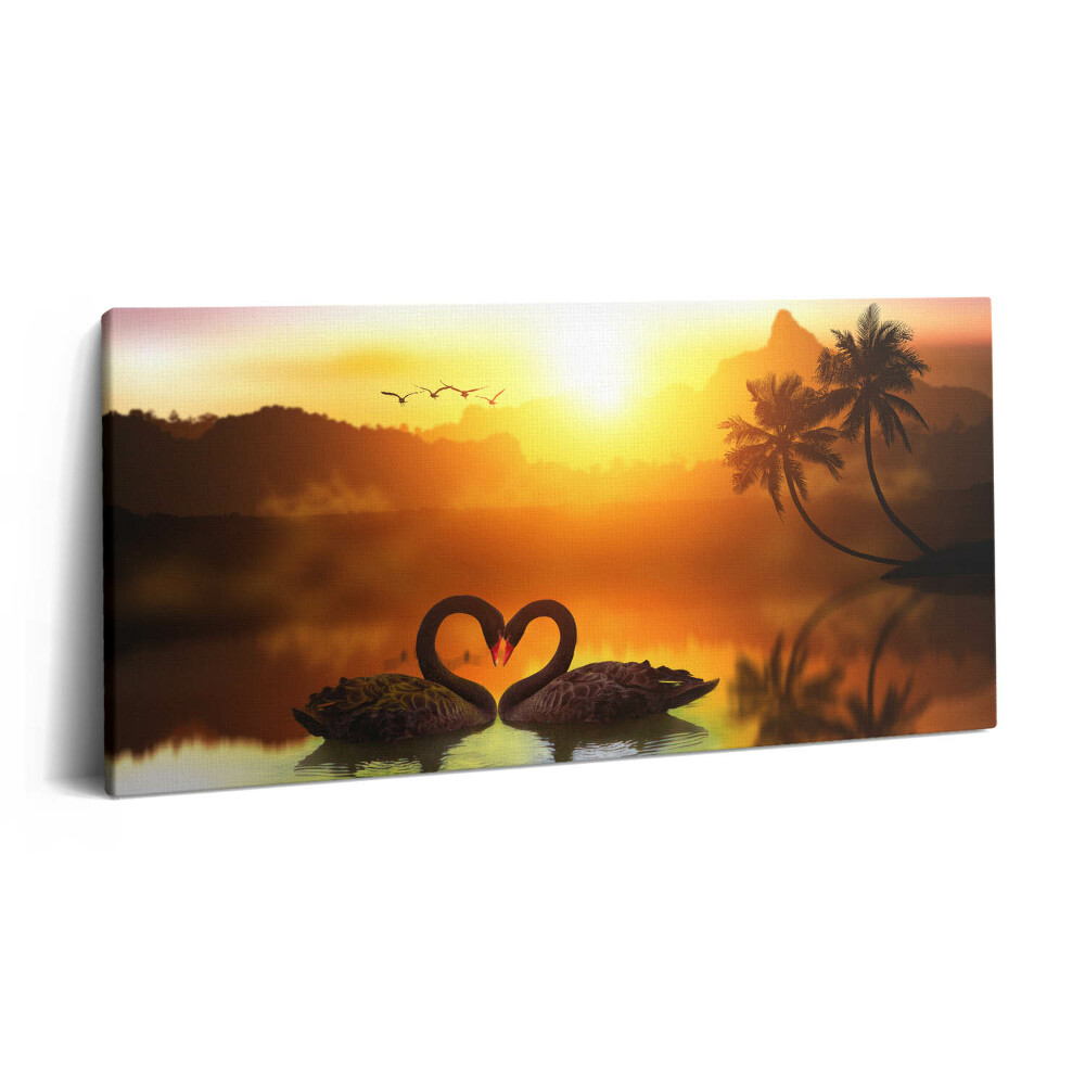 Obraz canvas 140x70 cm Krásná černá labuť na jezeře