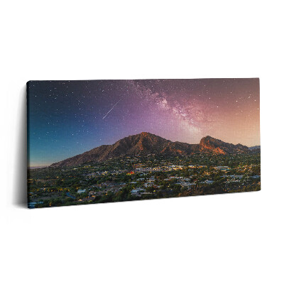 Obraz na plátně 140x70 Hory s galaxií na obloze