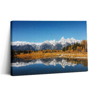 Obraz canvas 30x20 Horské jezero a podzimní stromy