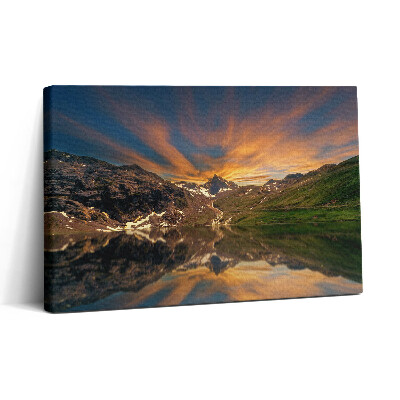 Obraz canvas 30x20 Horské jezero a západ slunce