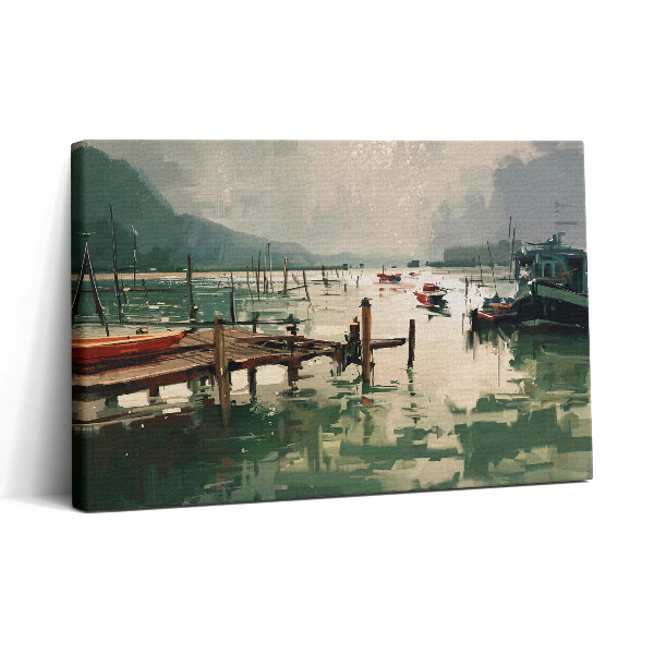 Obraz canvas 30x20 Digitální ilustrace rybářských lodí v přístavu