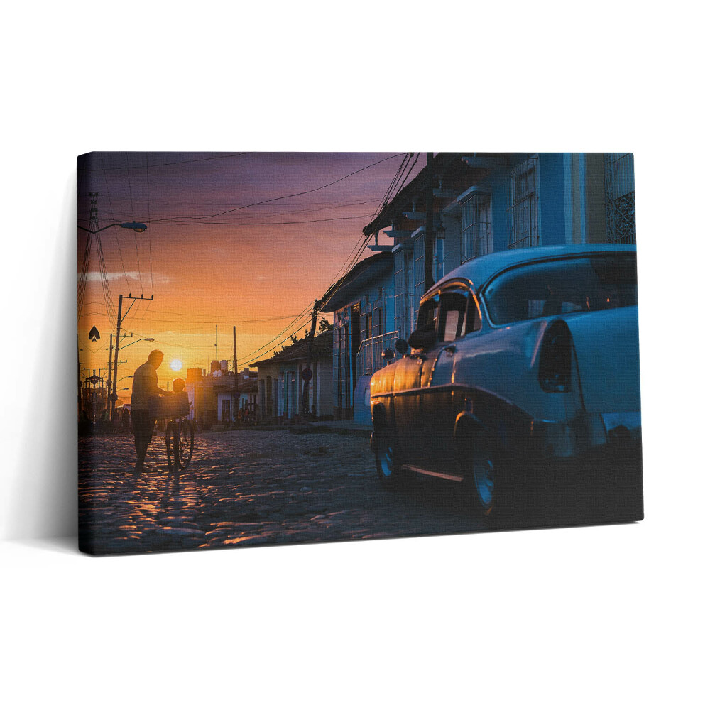 Obraz canvas 30x20 Západ slunce a staré auto