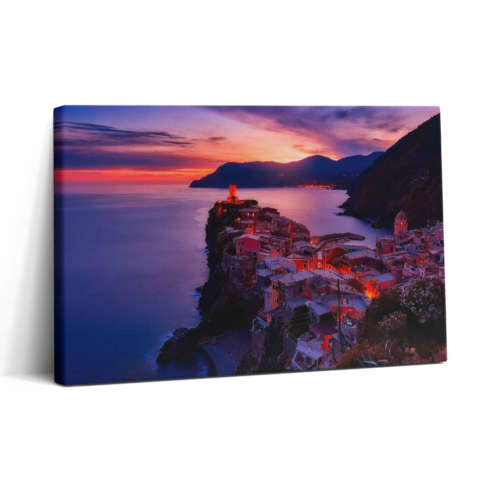 Obraz canvas 30x20 Přímořské městečko ve večerních hodinách