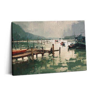 Obraz na plátně 60x40 cm Digitální ilustrace rybářských lodí v přístavu