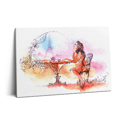 Obraz canvas 60x40 cm Žena pije čaj v Paříži