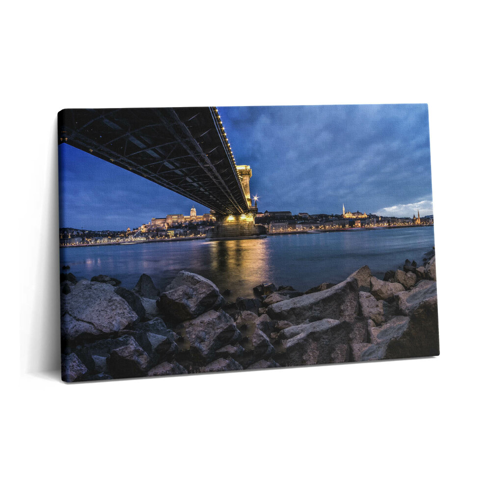 Obraz z fotografie na plátně 60x40 cm Skalnaté pobřeží pod mostem