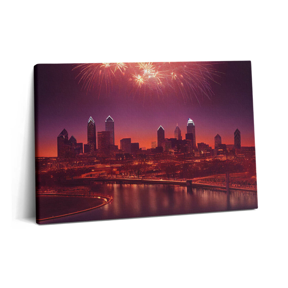 Obraz z fotografie na plátně 60x40 cm Ohňostroj ve městě v noci ve Filadelfii