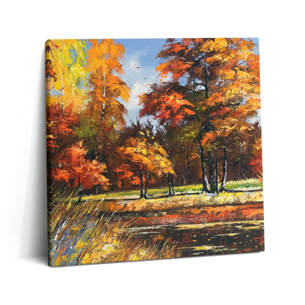 Obraz canvas 60x60 cm Malovaný podzim a řeka