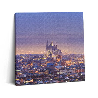 Obraz z fotografie na plátně 60x60 cm Pohled na Barcelonu a chrám Sagrada v noci