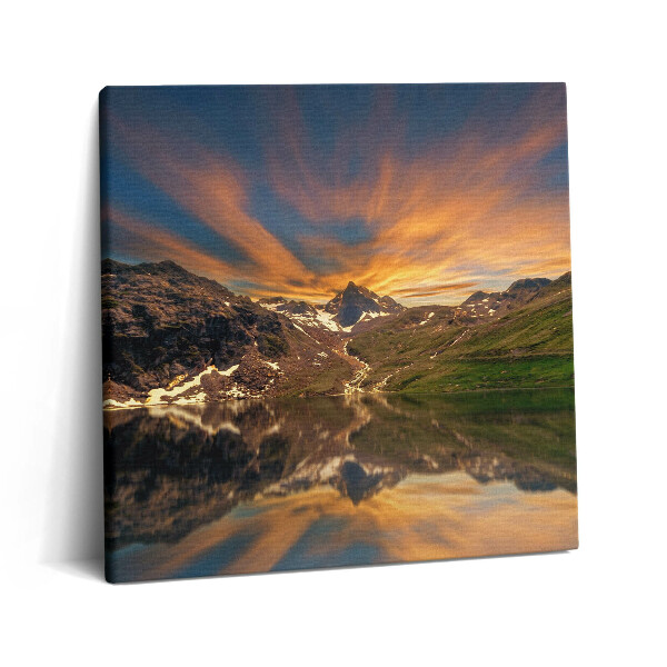 Obraz z fotografie na plátně 60x60 cm Horské jezero a západ slunce