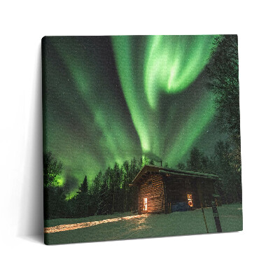 Obraz na plátně 60x60 cm Polární záře a dům v lese