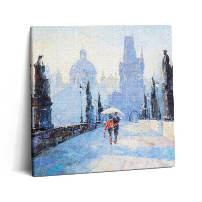 Obraz z fotografie na plátně 60x60 cm Olejomalba - zamilovaný pár pod deštníkem