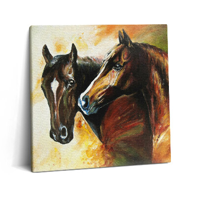 Obraz canvas 60x60 cm Dva koně malovaní vodovými barvami
