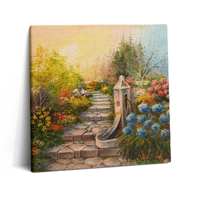 Obraz canvas 60x60 cm Olejová kompozice - kamenné schody v lese