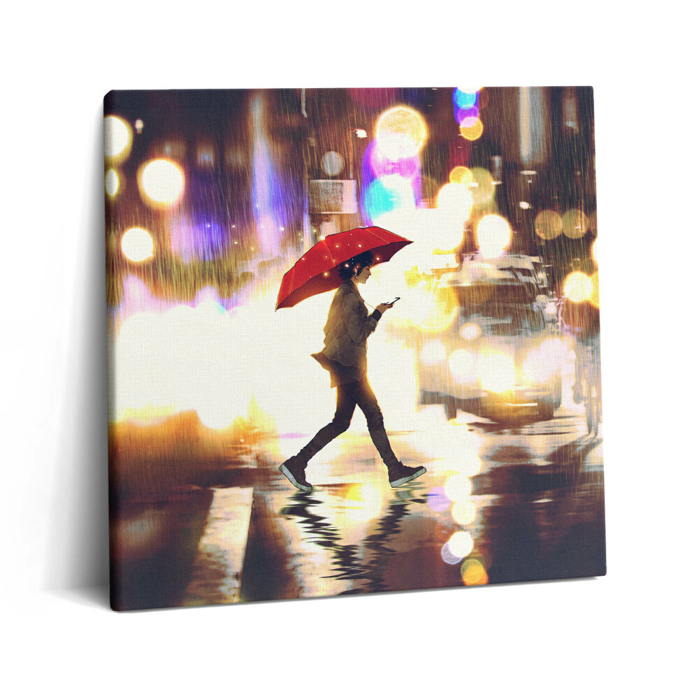 Obraz canvas 60x60 cm Dešťová pouliční anime ilustrace