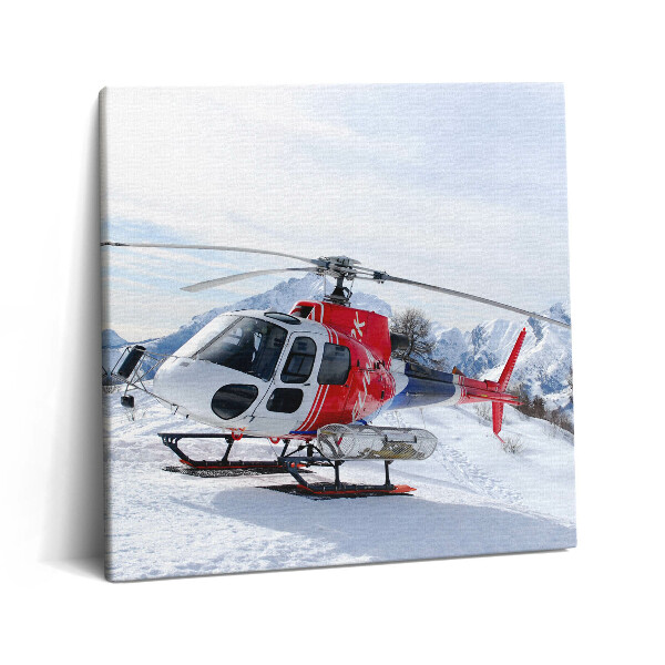 Obraz z fotografie na plátně 60x60 cm Vrtulník na zasněžené hoře