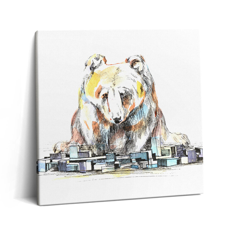 Obraz z fotografie na plátně 60x60 cm Medvěd a abstraktní město